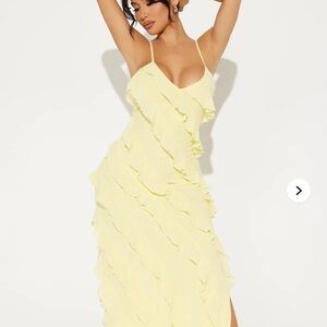 Elegant Yellow Ruffled Dress
